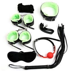 green fur lined bondage kit 7 pcs