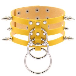 three row silver ring rivet spiked collar