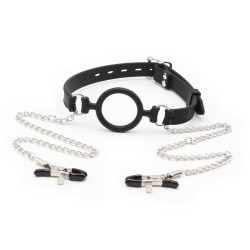 silicone o ring gag with nipple clamp